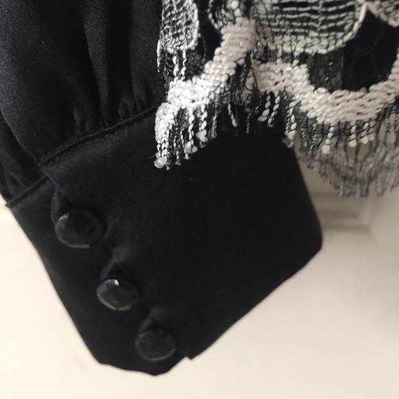 Chetta B Black Silk & Lace Long Sleeve Top Size 4 - Picture 3 of 8